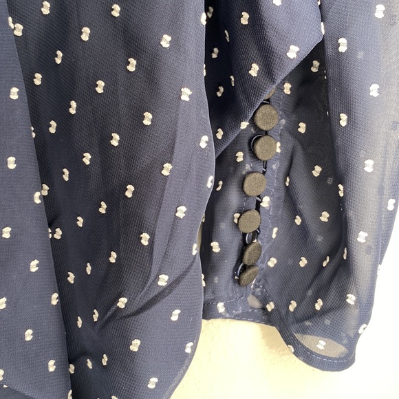 Self-Portrait Plumetis Frill One Shoulder Blouse Navy Blue Polka Dot Size 6 - Picture 10 of 16